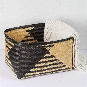 Cesta de Almacenamiento Rectangular de Bambú Natural con Patrón de Chevron Negro, Estilo Nórdico, Organizador Multiusos - Product Image 4