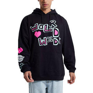 Sweat à capuche imprimé en relief de haute qualité, personnalisé, coupe oversize, en mélange de coton, pour l'hiver, avec poche kangourou, imprimé sérigraphié - Product Image 1