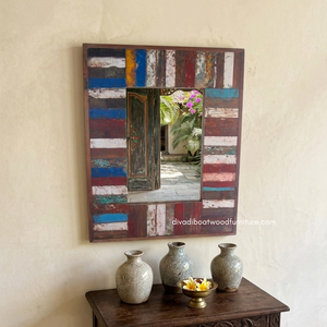 Espejo de Pared Rústico Hecho a Mano, Ecológico, Duradero, de Madera de Barco Reciclada, Color Original, para Sala de Estar o Dormitorio - Product Image 3