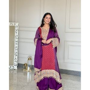 Conjunto de Top y Pantalones Plazzo con Dupatta para Mujer, Estilo Elegante para Fiestas - Product Image 5