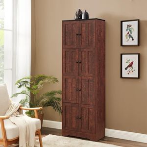 8-Door Tall Storage <b>Cabinet</b> with 4 Shelves <b>Wall</b>-mounted Living Room <b>Cabinet</b> for Kitchen Office <b>Bedroom</b> BathroomWaln - Product Image 3