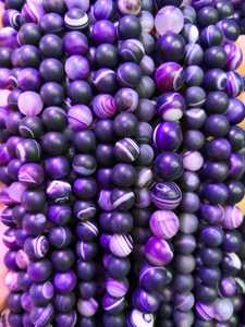 ลูกปัดหินอาเกตสีม่วงลายเส้นแบบด้าน สำหรับทำสร้อยข้อมือ DIY เครื่องประดับทำเอง - Product Image 5