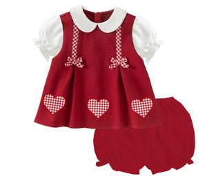 Robe pour bébé fille rouge à col Peter Pan, à carreaux, avec manches bouffantes en forme de cœur, robe décontractée pour fête d'enfants - Product Image 5