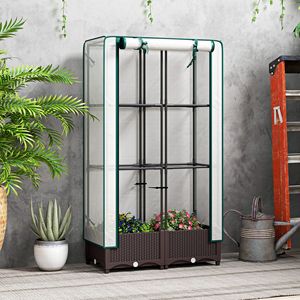 Jardinera exterior con espaldera 80 cm x 40 cm x 123 cm, cubierta de PE marrón, orificios de drenaje, puerta con cremallera, para invernaderos y cuartos de jardín - Product Image 2