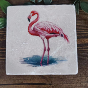 Ensemble de sous-verres en marbre flamant rose, sous-verres rustiques à motif d'oiseaux, sous-verres animaux du zoo, décoration flamant rose unique - Product Image 1