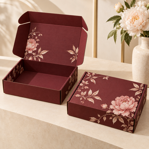 Boîte d'expédition en carton ondulé personnalisée, imprimée de motifs floraux bordeaux, pour emballage de produits cosmétiques de marque - Product Image 5