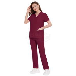 Women <b>Scrub</b> <b>Tops</b> Short Sleeve V Neck White Cotton Polyester Hospital Uniforms with Stethoscope and Clipboard - Product Image 4