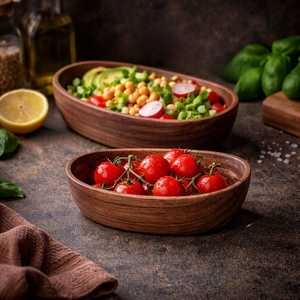 Tazón de Madera de Acacia Hecho a Mano, Diseño Creativo en Forma de Bote, Vajilla Moderna de Lujo para el Hogar, para Postres, Frutas y Ensaladas de Kimchi - Product Image 3
