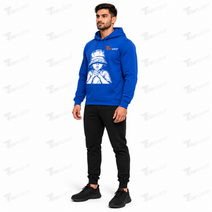 <b>Men's</b> Blue Hooded Pullover hoodies With <b>Bucket</b> <b>Hat</b> Print Casual Fleece Pullover Regular Fit Autumn Wear Hoodies - Product Image 2
