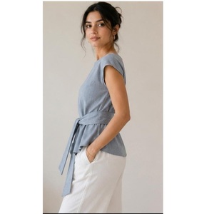Top Peplum à nouer à la taille, best-seller, élégant, à ourlet évasé, coupe tendance pour tenue décontractée, de bureau ou de soirée, disponible en grande quantité - Product Image 3