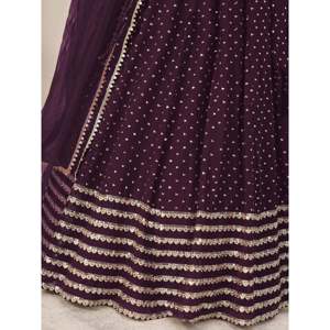 Encantador Lehenga Choli de Georgette con Lentejuelas Moradas para Recepción de Boda - Product Image 1