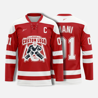 Jersey Hoki Es Kustom Berkualitas Tinggi OEM, Pakaian Olahraga Unisex, Nama Tim Dicetak Sublimasi, Seragam Hoki untuk Dewasa