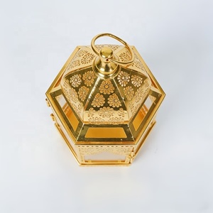 Festive Gold Metal <b>Moroccan</b> <b>Lantern</b> with Glass Panels Decorative Candle Holder for Christmas Ramadan Home Table Decor - Product Image 6