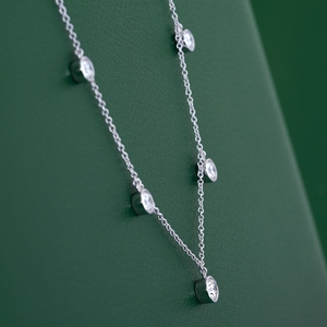Modern Dangling Brilliant Cut Diamond Station <b>Necklace</b> Lab Grown Stones IGI Certified Bezel Settings <b>Delicate</b> Solid Gold Link - Product Image 2