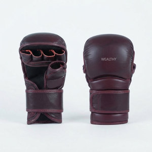 <b>Black</b> Leather MMA Boxing <b>Gloves</b> Half Finger Breathable Moisture-Wicking Lightweight Adjustable Hook Loop Boxing Martial Arts - Product Image 1