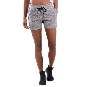 Shorts en jean gris chiné taille haute pour femme - Shorts en jean de coton confortables avec cordon de serrage et poches - Décontracté - Product Image 1