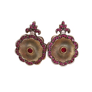 Two Tone Antique Floral Traditional Stud Earrings with Moissanite Ball Shape Brass Zinc Alloy Women's Jewelry Gift for Party - Product Image 3