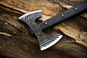 Handmade Carbon Steel Double-Edge <b>Axe</b> – Wood Cutting & Outdoor Camping Hatchet with Wooden <b>Handle</b> - Product Image 3