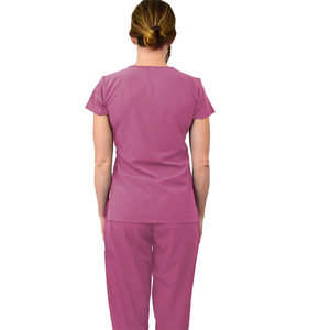 Unisex Pink V Neck Short Sleeve <b>Scrub</b> <b>Top</b> Matching Pants Hospital Uniform Set Woven Fabric Arqen Industries Needle Detection - Product Image 4