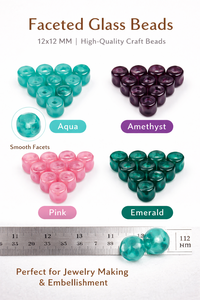 Perles en verre facetté 12×12 mm avec grand trou en couleurs assorties pour la fabrication de bijoux et les projets d'artisanat - Product Image 6