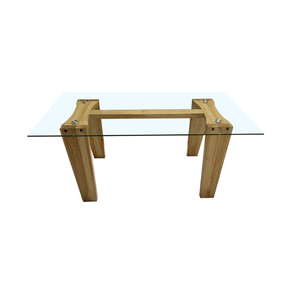 Table basse ovale double couche en bois massif avec plateau en verre, style artisanal moderne, pour salon et appartement, support stable - Product Image 3