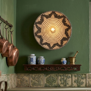 Zig Zag Seagrass Wall <b>Light</b> Plug-in Woven Seagrass Wall <b>Sconce</b> Natural Fiber Dish Boho Woven Wall Plate for Bedroom Living Room - Product Image 3