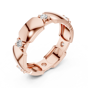 Bague de luxe géométrique à maillons diamantés en or rose avec accents ronds brillants et design contemporain - Product Image 4