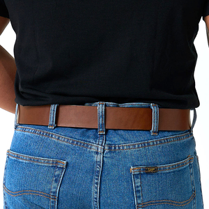 Ceintures en cuir marron personnalisées pour hommes, fabrication en usine, ceintures décontractées en cuir de vache véritable avec boucle en alliage - Product Image 2