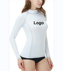 Camiseta de natación de manga larga para mujer, diseño personalizado OEM, color negro y rosa, con protección UV, de spandex y poliéster, para deporte. - Product Image 4