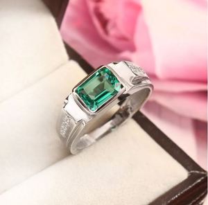 <b>Emerald</b> Men's 925 Sterling <b>Silver</b> Bezel Setting <b>Emerald</b> Cut Green Gemstone Wedding Engagement Party Birthstone Gift <b>Ring</b> - Product Image 1