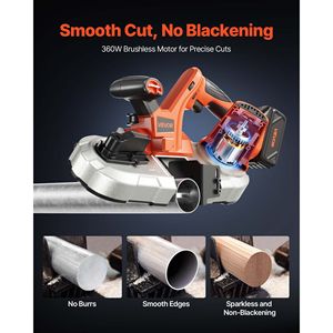 Sega a Nastro Portatile 20V, Taglio Profondo 2,56 Pollici, Motore Brushless 360W, Batteria 4.0 Ah, Sega Compatta Senza Fili AC 110V - Product Image 3