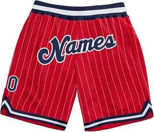 <b>Red</b> Striped <b>Men's</b> Basketball <b>Shorts</b> With Custom Name And Number Elastic Waist Breathable Casual Sport Wear - Product Image 1