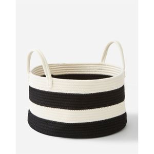 Minimalist Striped Cotton <b>Rope</b> <b>Basket</b> Sturdy Handles Decorative <b>Storage</b> Bin for Living Room Bedroom Nursery Blanket Toy Bin - Product Image 1
