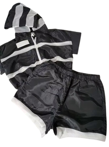 Fashion <b>Ladies</b> Plus Size Hooded Windbreaker Set with Black and White <b>Summer</b> Mesh Lining Zipper Waterproof <b>Jacket</b> & Shorts - Product Image 5