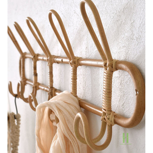 Eco-Friendly Wicker Rattan <b>Wall</b> Shelf with Hooks, Handcrafted <b>Hanging</b> Rack for Keys, Hats, Bags, Kitchen and Bathroom Storage - Product Image 4