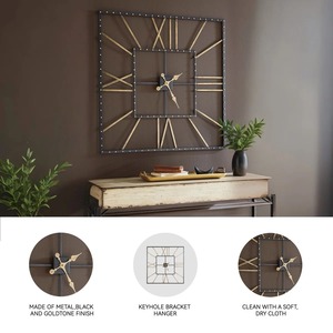 <b>Square</b> Metal Wall Clock Analog Quartz Industrial Design with Geometric Pattern for Living Room Decor - Product Image 4