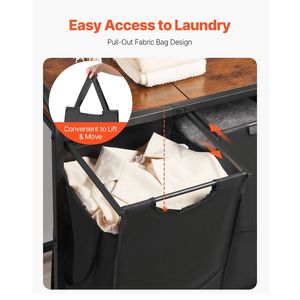 Organizzatore per Vestiti a 2 Sezioni, Cesto Portabiancheria Grande con Struttura in Metallo e Piano in Legno, Cestini per la Separazione dei Vestiti - Product Image 4