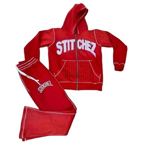 ชุดวอร์มผ้าฝ้ายฟอกสี Y2K ทันสมัยชุดวอร์มมีฮู้ดผ้าคอตตอนแนวสตรีทแวร์มีซิปพิมพ์ลายพลอยเทียมปรับแต่งได้เสื้อสั้น - Product Image 1