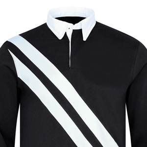 Camiseta de Rugby de Manga Larga para Hombre, con Rayas Diagonales Blancas y Negras, Cuello con Botones, Corte Regular, Absorbe la Humedad, para Tenis - Product Image 4
