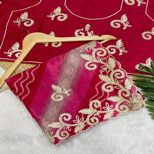 Sari en mousseline de soie VASTRA COTTAGE de qualité supérieure avec broderie de sequins complexe, bordure de designer, style élégant Bollywood, sari de soirée - Product Image 2