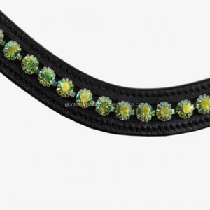 Forma de onda Canal vacío Cuero Caballo Ceja banda incrustaciones Cristales verdes diamante Bling ceja banda para brida - Product Image 5