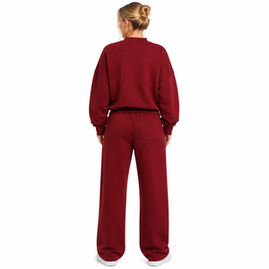 <b>Y2K</b> Women Burgundy Tracksuit Set Full Zip Bomber Jacket Relaxed Jogger <b>Pants</b> Athletic Training Outfit Custom branding Sportswear - Product Image 2