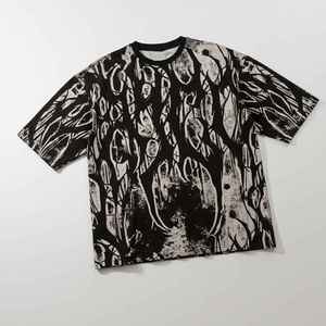 เสื้อยืดผู้ชายพิมพ์ลายกราฟิกทั้งตัว สีดำขาว สไตล์กรันจ์ สตรีทแวร์ ผ้าคอตตอนหนา ทรงโอเวอร์ไซส์ วินเทจ ลุคซักยีนส์ แขนสั้น - Product Image 6