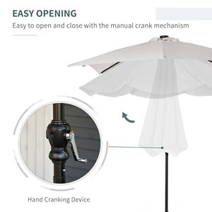 Ombrellone da Esterno Bianco 9 x 7 piedi con Manovella, Luci LED Solari e Pulsante di Inclinazione per Terrazza, Piscina e Uso Commerciale - Product Image 5
