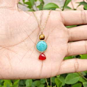 Multi gemstone pendant necklace handmade 18k gold plated brass metal jewelry wholesale natural stone charm necklace for women - Product Image 2