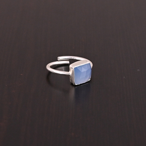 Natural Blue Chalcedony Gemstone Adjustable Ring-Stylish Wedding & Party Jewelry 925 Sterling Silver for Women - Product Image 4