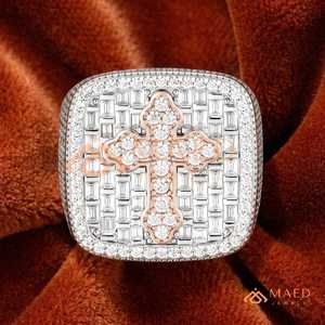 Rose Gold Cross Moissanite <b>Ring</b> for Men <b>Iced</b> Out Baguette Hip Hop Luxury Statement Jewelry Miami USA Gift - Product Image 1