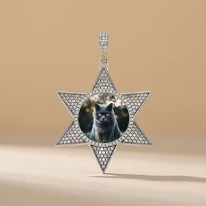Pendentif photo personnalisé, diamant cultivé en laboratoire, pendentif en or, forme d'étoile, bijoux fins personnalisés, pendentif en or sur mesure - Product Image 5