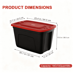 Set di 4 Contenitori di Plastica Impilabili da 18 Galloni con Coperchi Rossi e Corpo Nero per Organizzazione e Praticità - Product Image 5