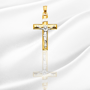 Crucifijo de Jesús Cristo Católico de Oro de 14K de Dos Tonos, Altamente Pulido, con Incrustaciones de Diamantes, Aleación de Cobre, para Niños - Product Image 4